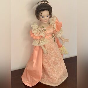 Elegant Peach Doll with Lace Dress